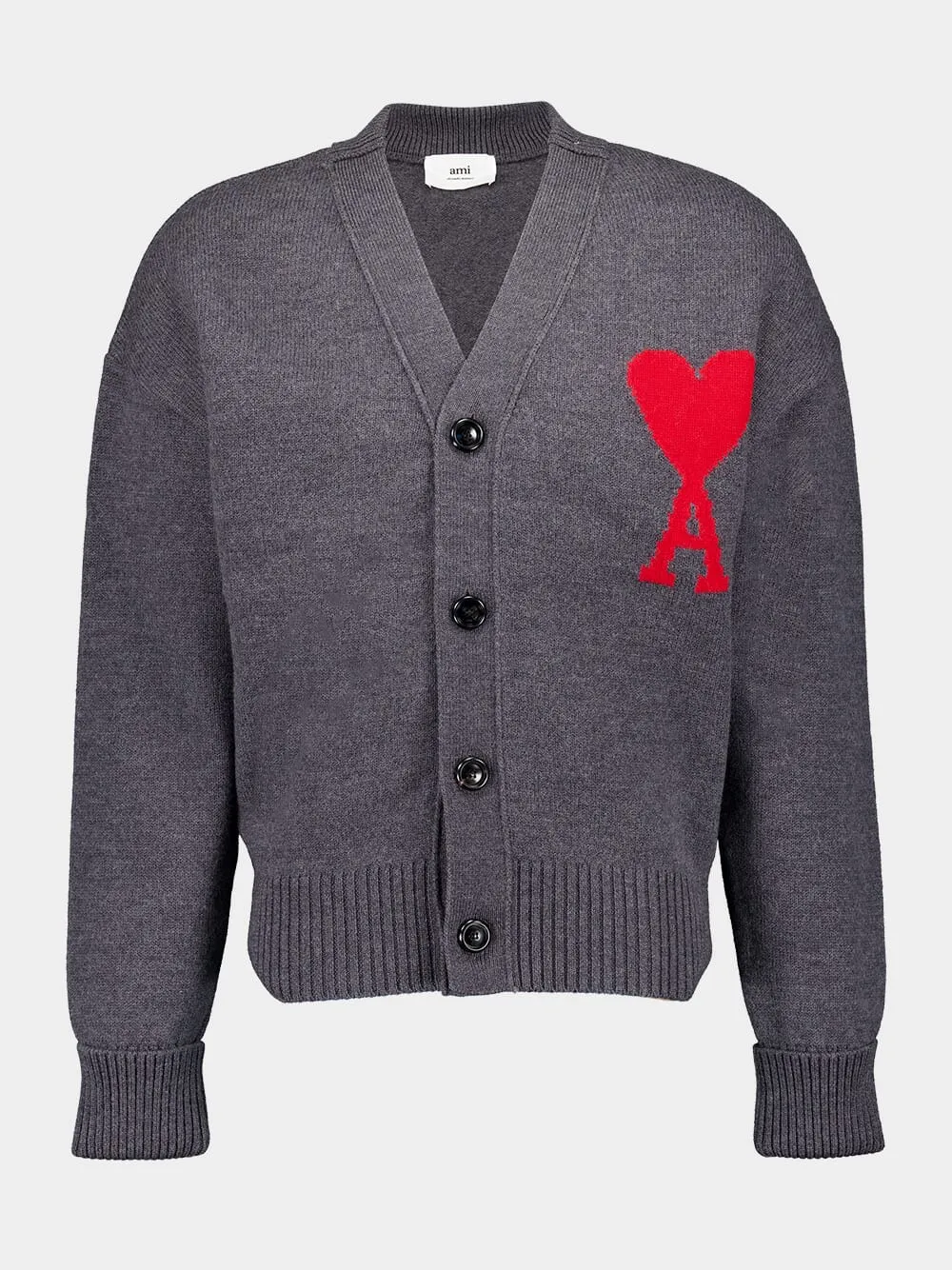 Grey Logo-Intarsia Wool Cardigan