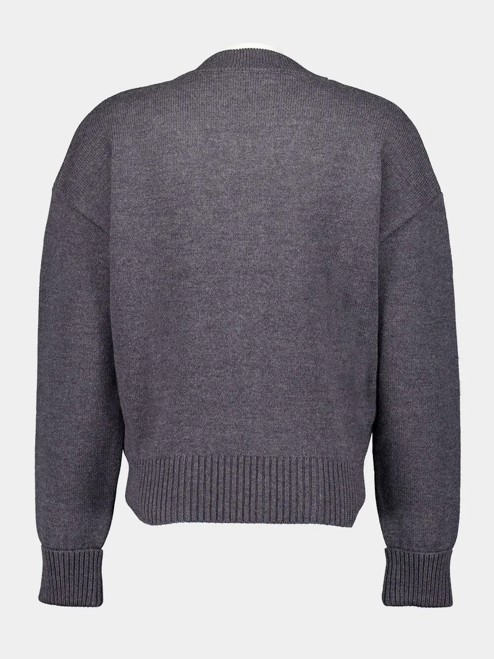 Grey Logo-Intarsia Wool Cardigan
