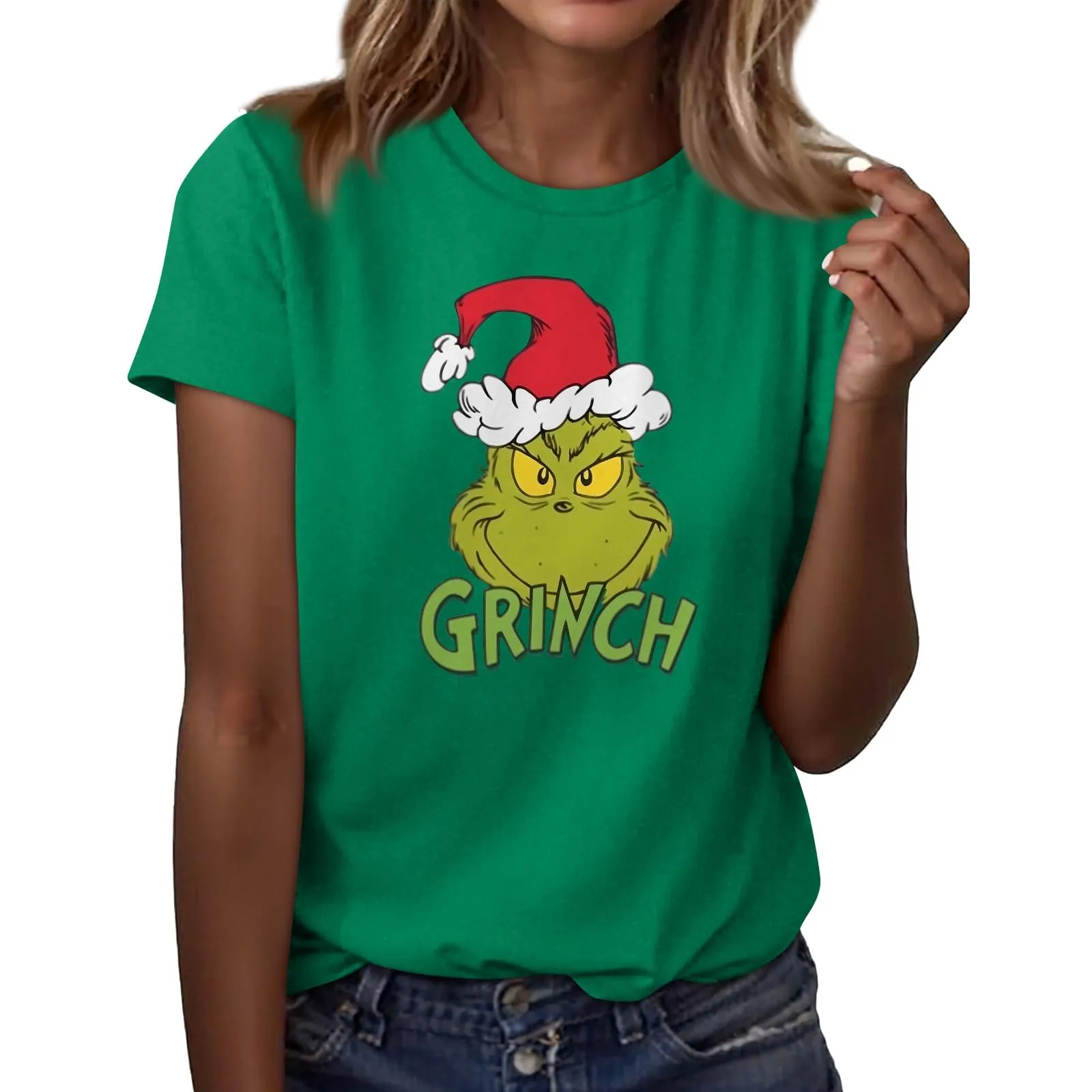 Grinchs Tshirt Women Womens Christmas Tops Womens Shirts Casual Funny Merry Christmas Graphic Tees Xmas Cute Short Sleeve T-Shirt Holiday Tops Tunics