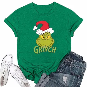 Grinchs Tshirt Women Womens Christmas Tops Womens Shirts Casual Funny Merry Christmas Graphic Tees Xmas Cute Short Sleeve T-Shirt Holiday Tops Tunics