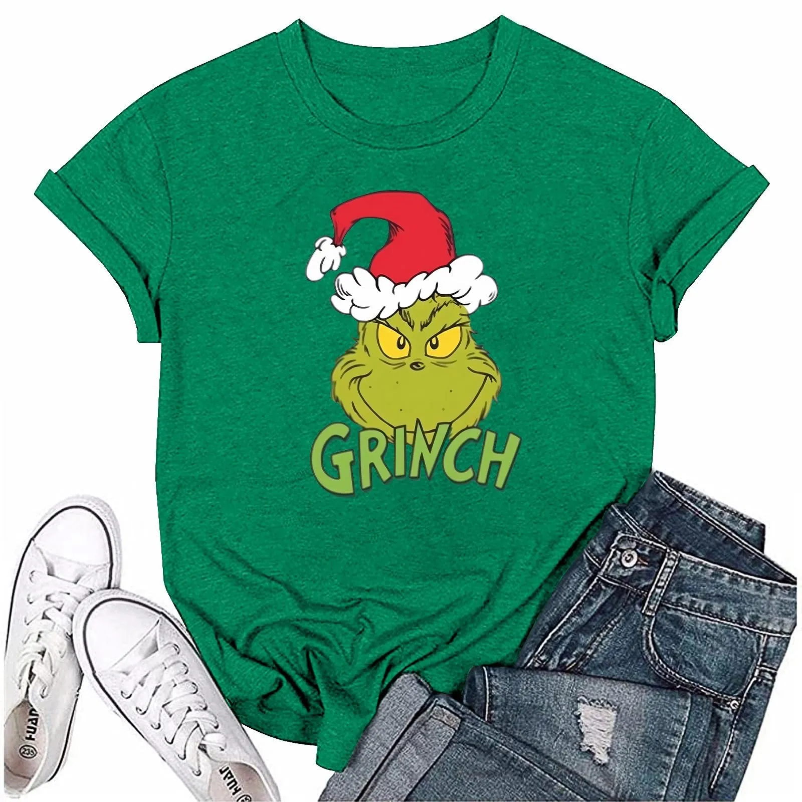 Grinchs Tshirt Women Womens Christmas Tops Womens Shirts Casual Funny Merry Christmas Graphic Tees Xmas Cute Short Sleeve T-Shirt Holiday Tops Tunics