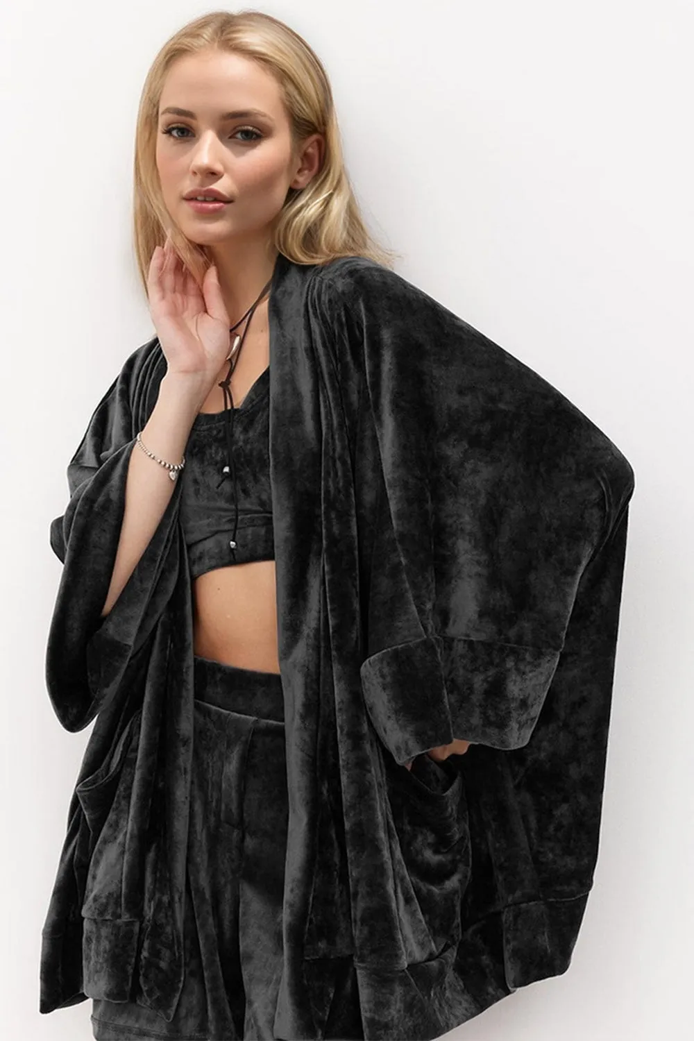 Hazel Blues® |  Basic Bae Buttery-Soft Bra, Open Front Cardigan and Shorts Set