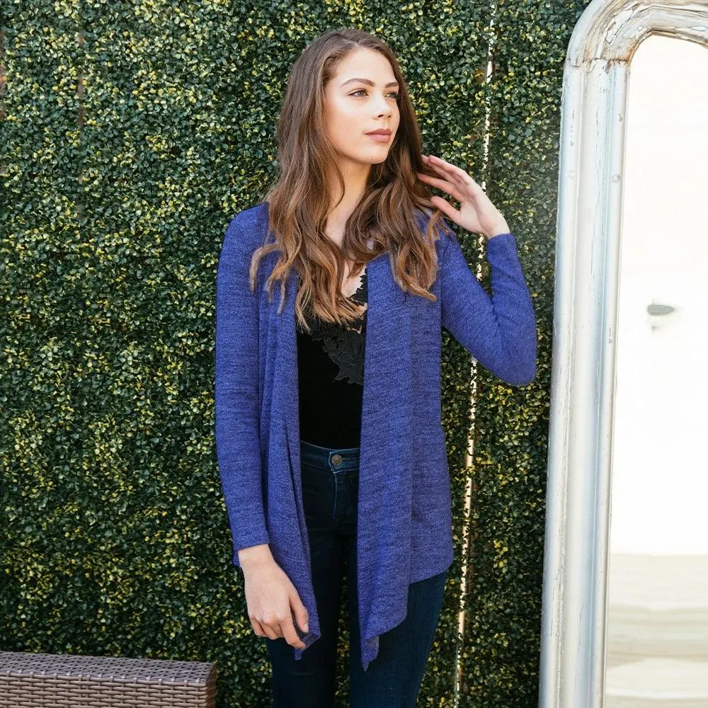 Hello Mello Flyaway Open Cut Long Sleeve Cardigan-Small Navy
