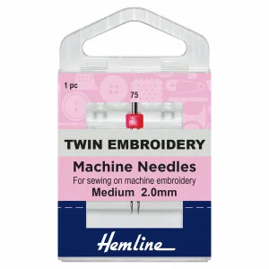 Hemline Twin Embroidery Machine Needles - Medium - 75/11 - 2.00mm