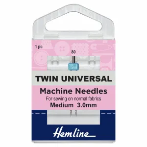 Hemline Twin Universal Machine Needles - Medium - 80/12 - 3.00mm