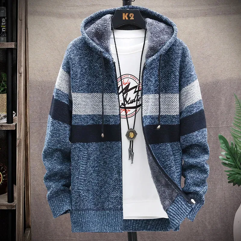 Hooded Striped Men's Winter Sweater