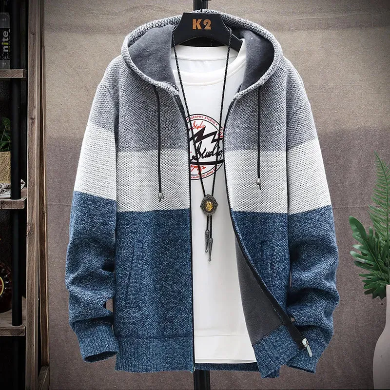 Hooded Striped Men's Winter Sweater