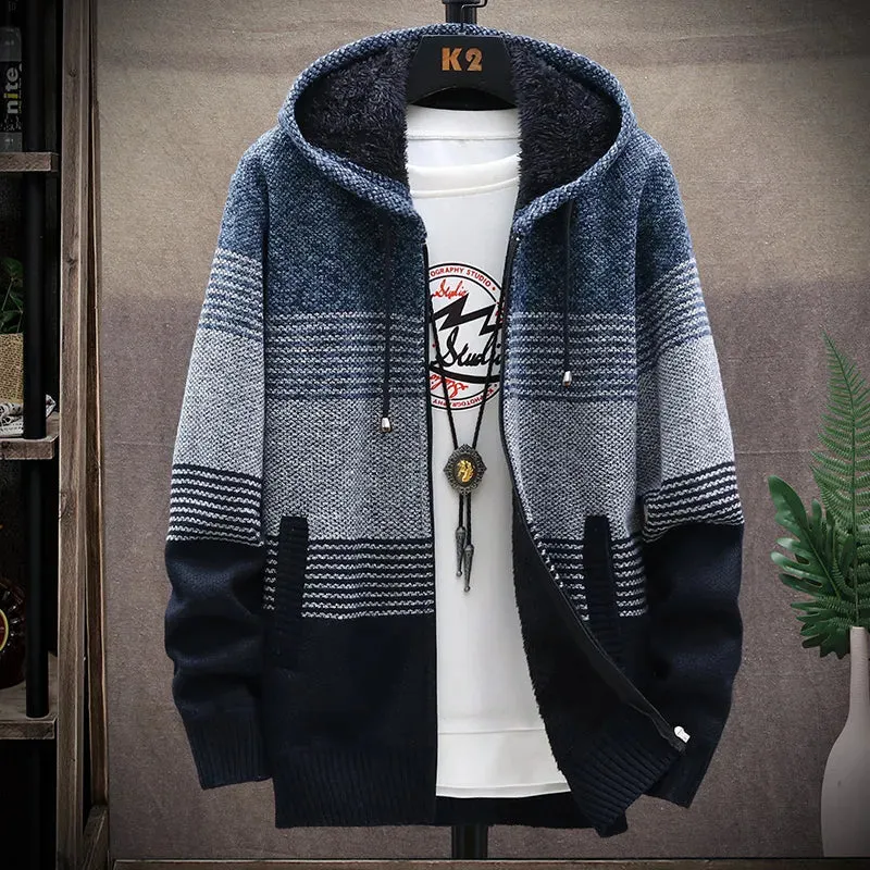 Hooded Striped Men's Winter Sweater