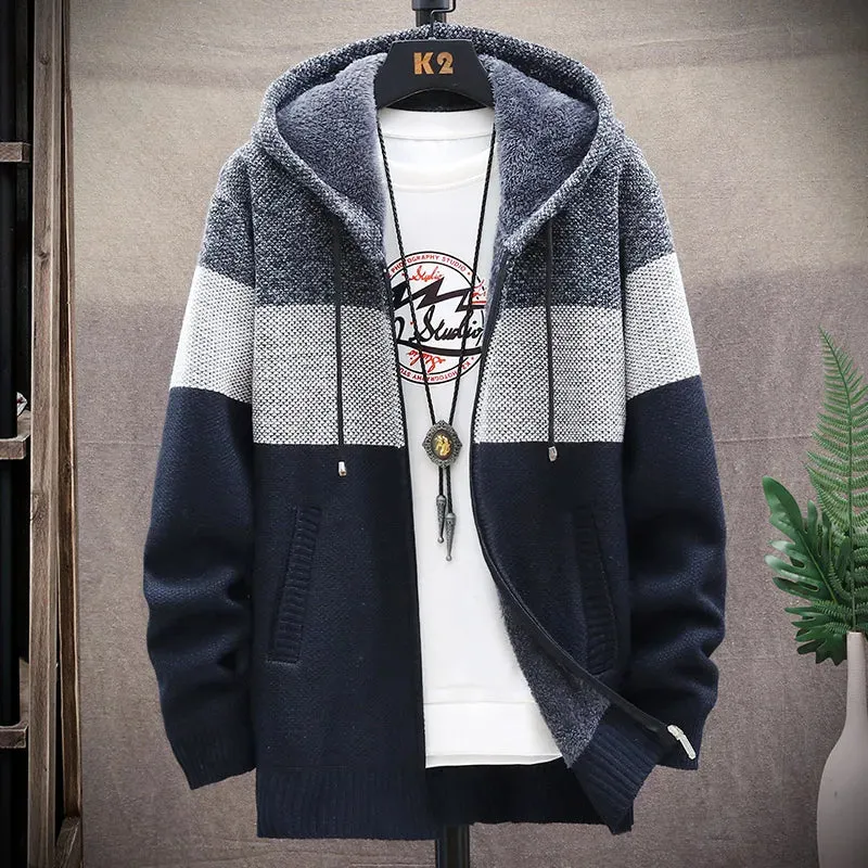 Hooded Striped Men's Winter Sweater