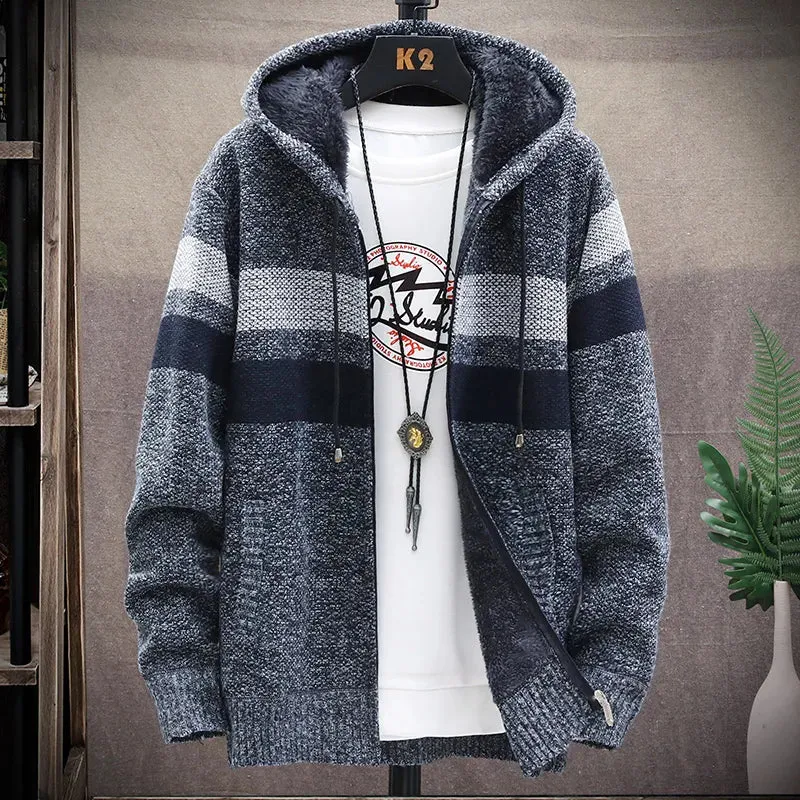 Hooded Striped Men's Winter Sweater