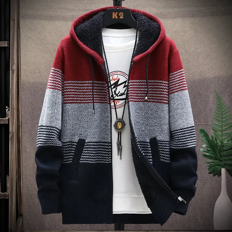 Hooded Striped Men's Winter Sweater