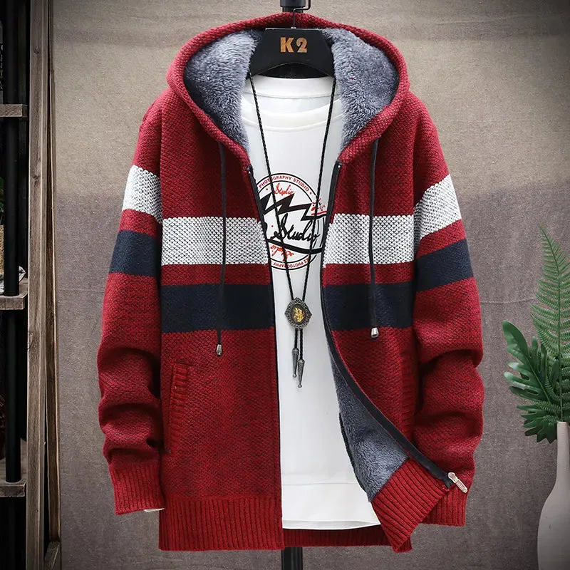 Hooded Striped Men's Winter Sweater