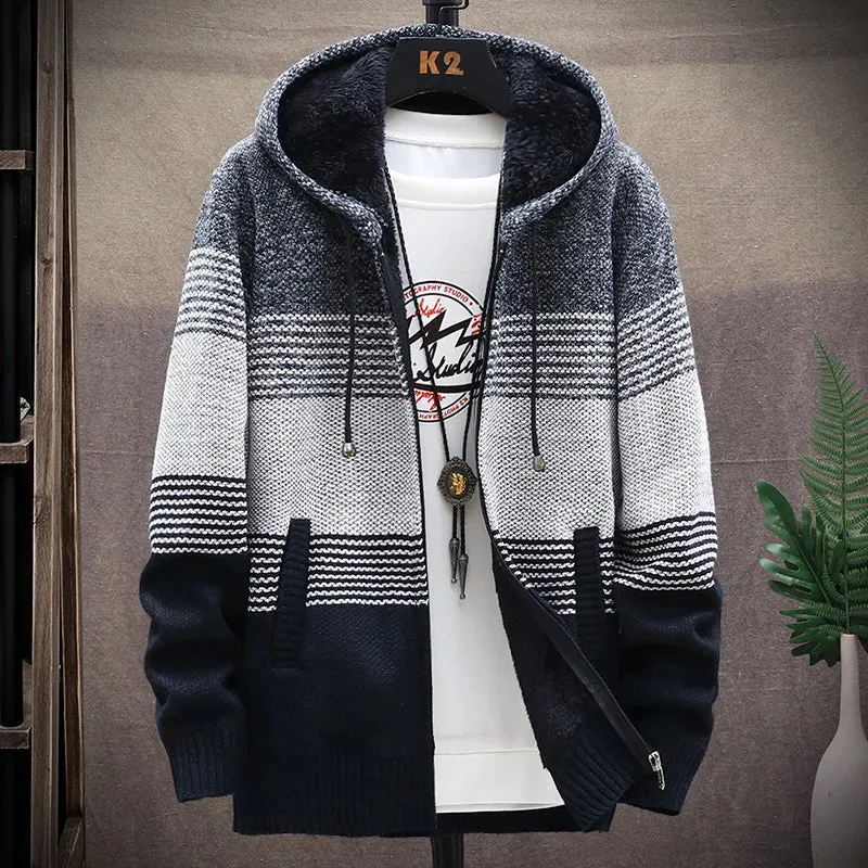 Hooded Striped Men's Winter Sweater