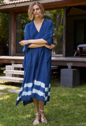 Indigo Tie Dye Cotton Midi Caftan