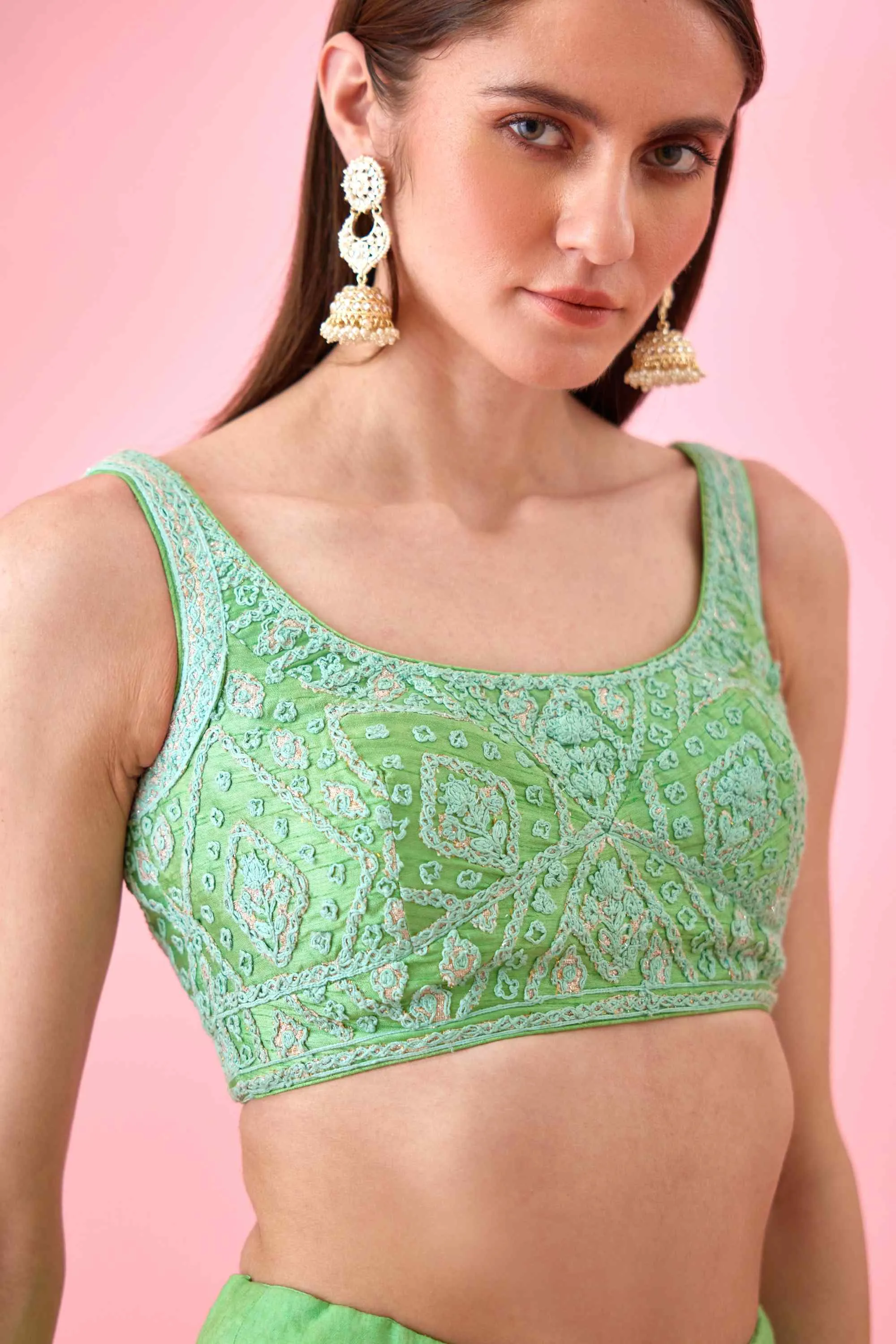 Irish green threadwork lehenga set