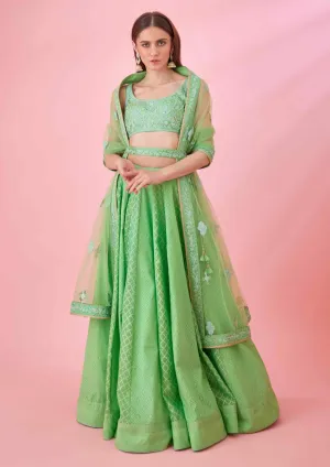 Irish green threadwork lehenga set