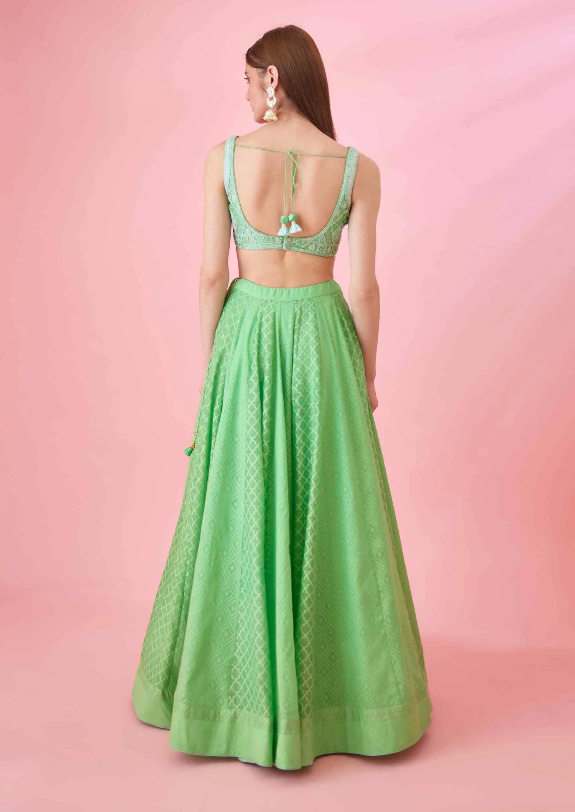 Irish green threadwork lehenga set