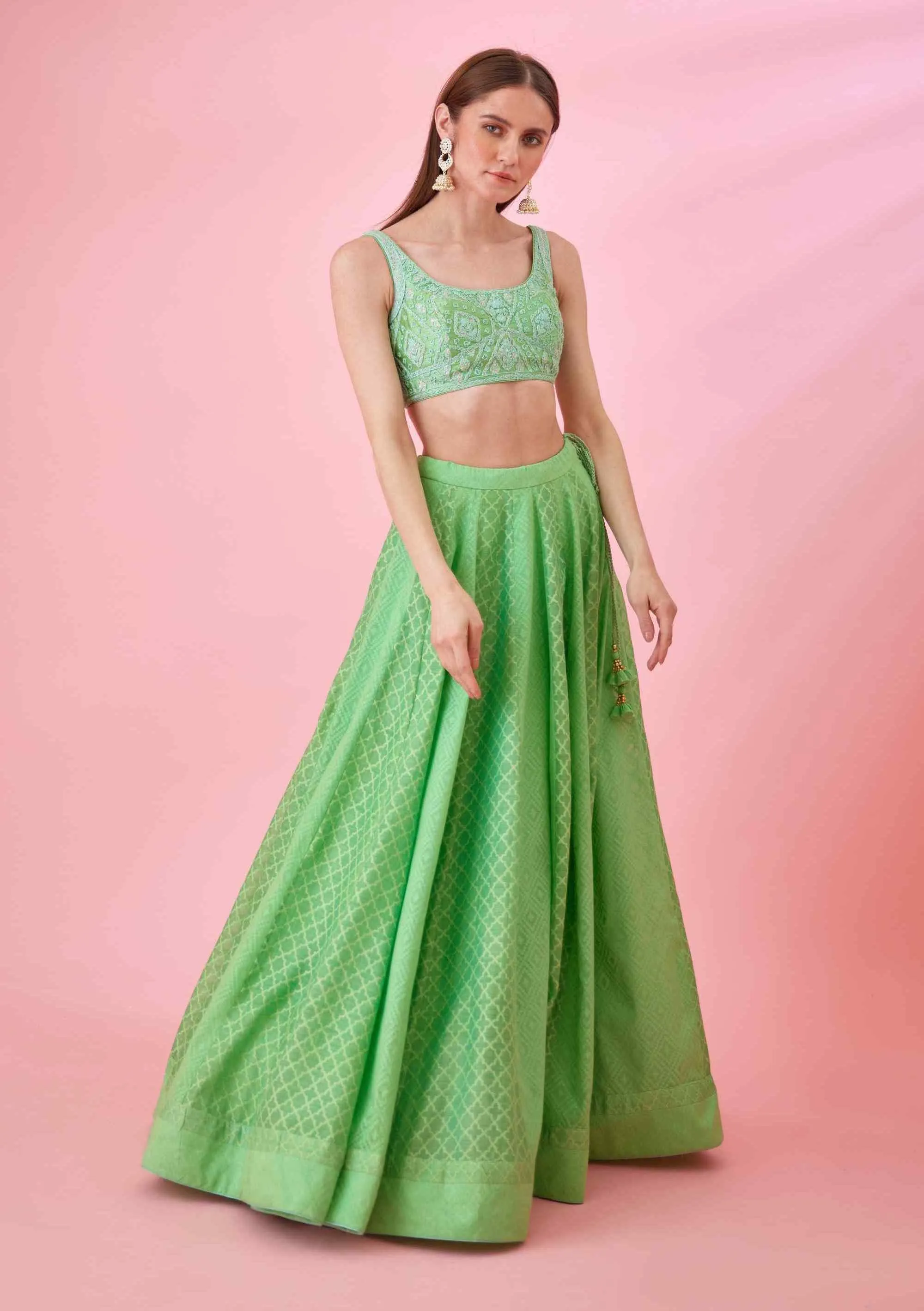 Irish green threadwork lehenga set