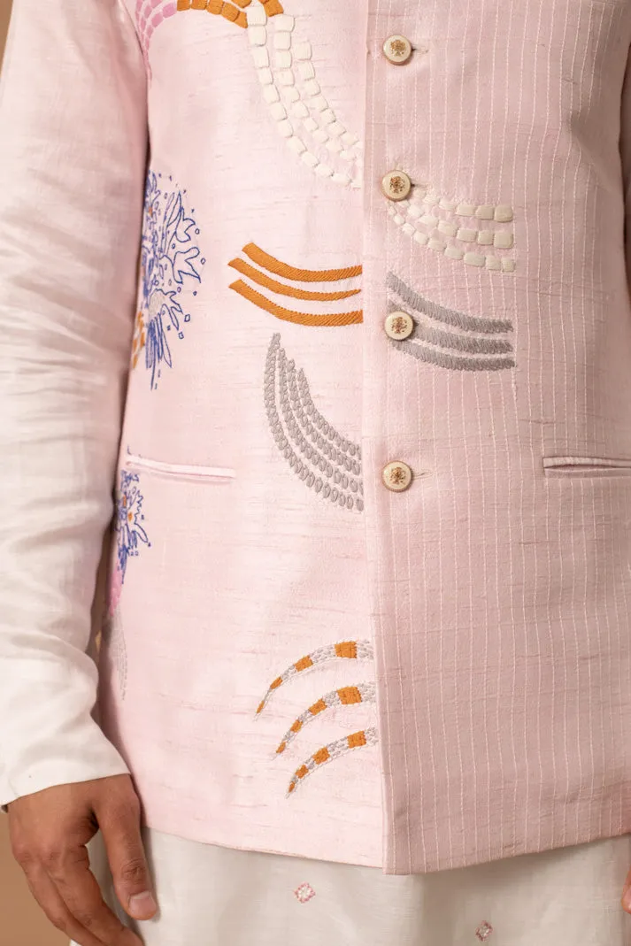 Ivory & Pastel Pink Bundi And Kurta Set