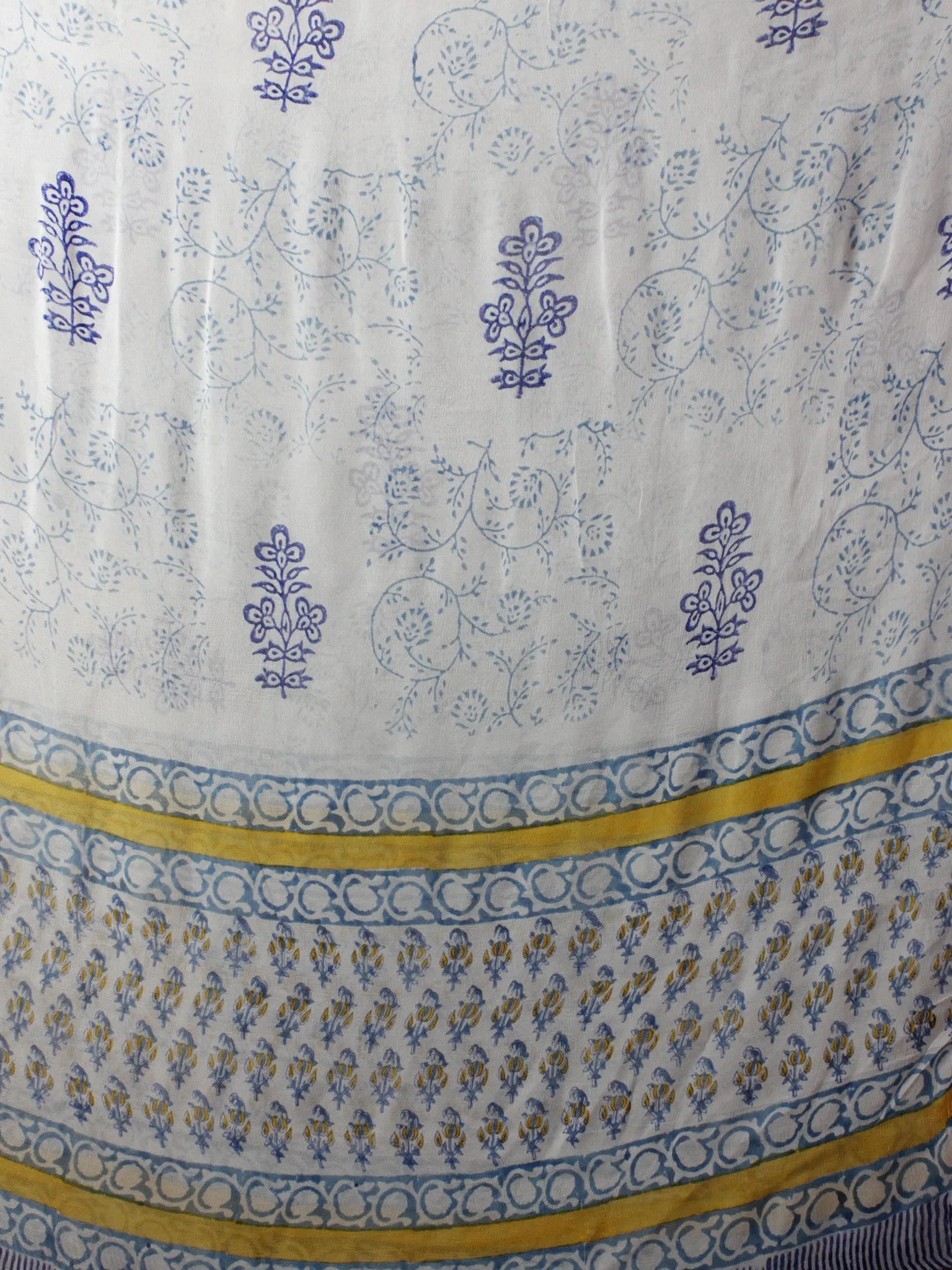 Ivory Blue Orange Hand Block Printed Cotton Suit-Salwar Fabric With Chiffon Dupatta (Set of 3) - S16281299