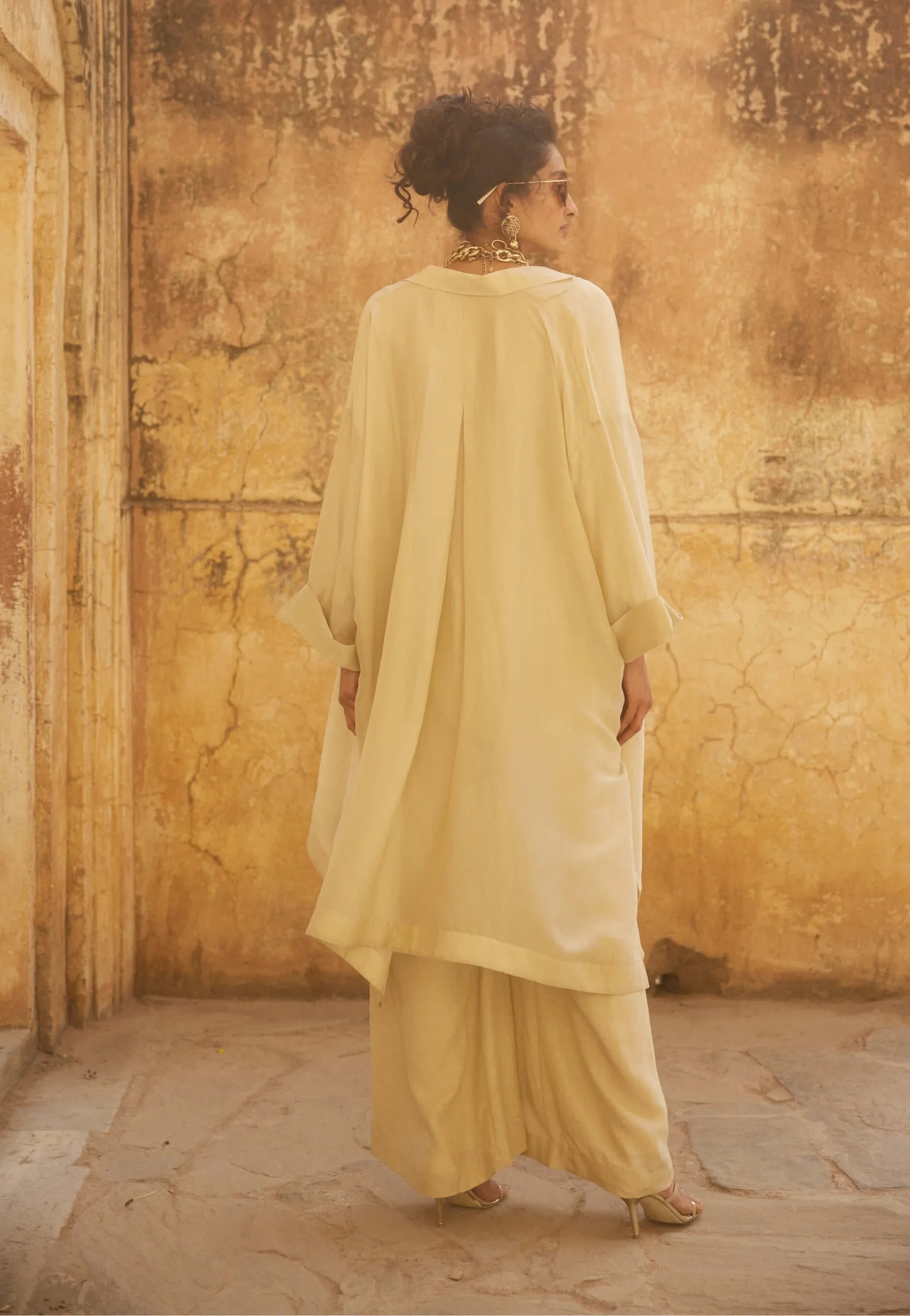 Ivory linen jacket and jumpsuit