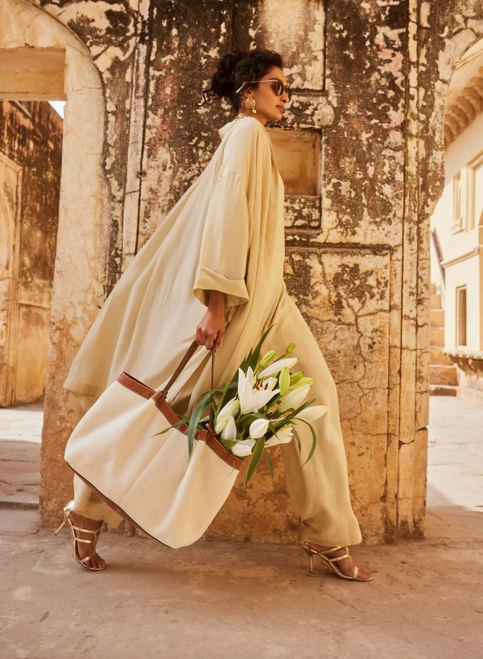 Ivory linen jacket and jumpsuit