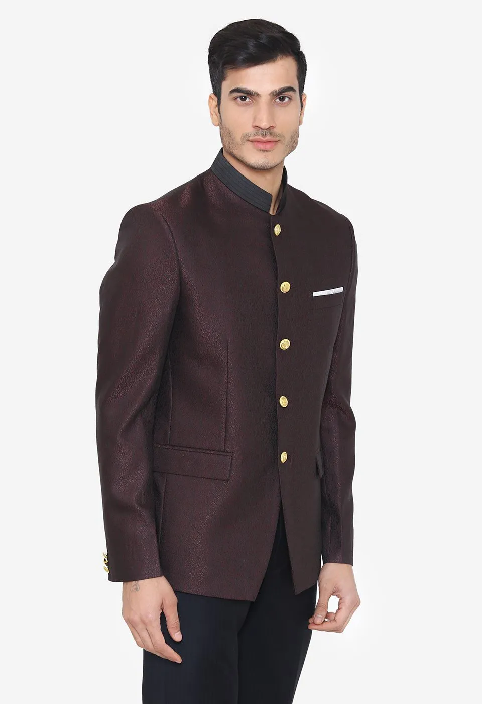 Jacquard Fabric Red Bandhgala