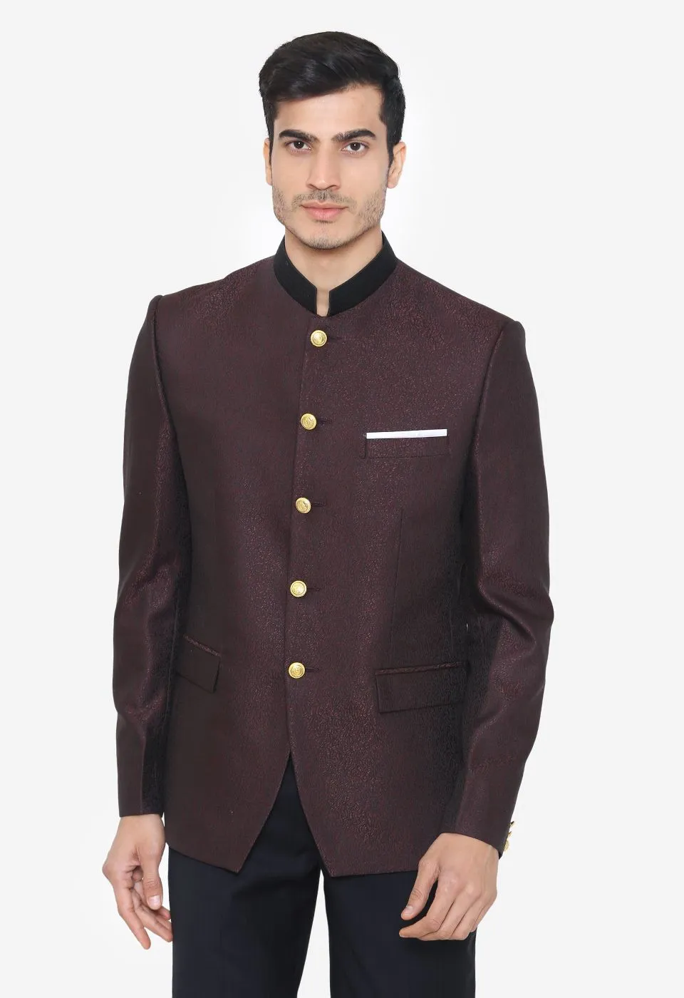 Jacquard Fabric Red Bandhgala