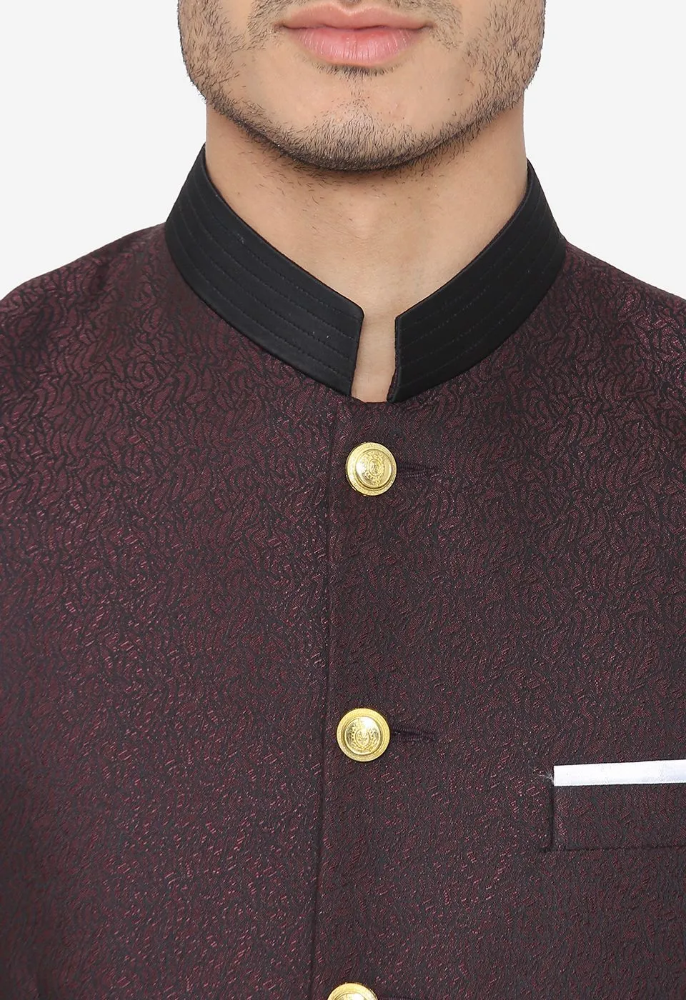 Jacquard Fabric Red Bandhgala
