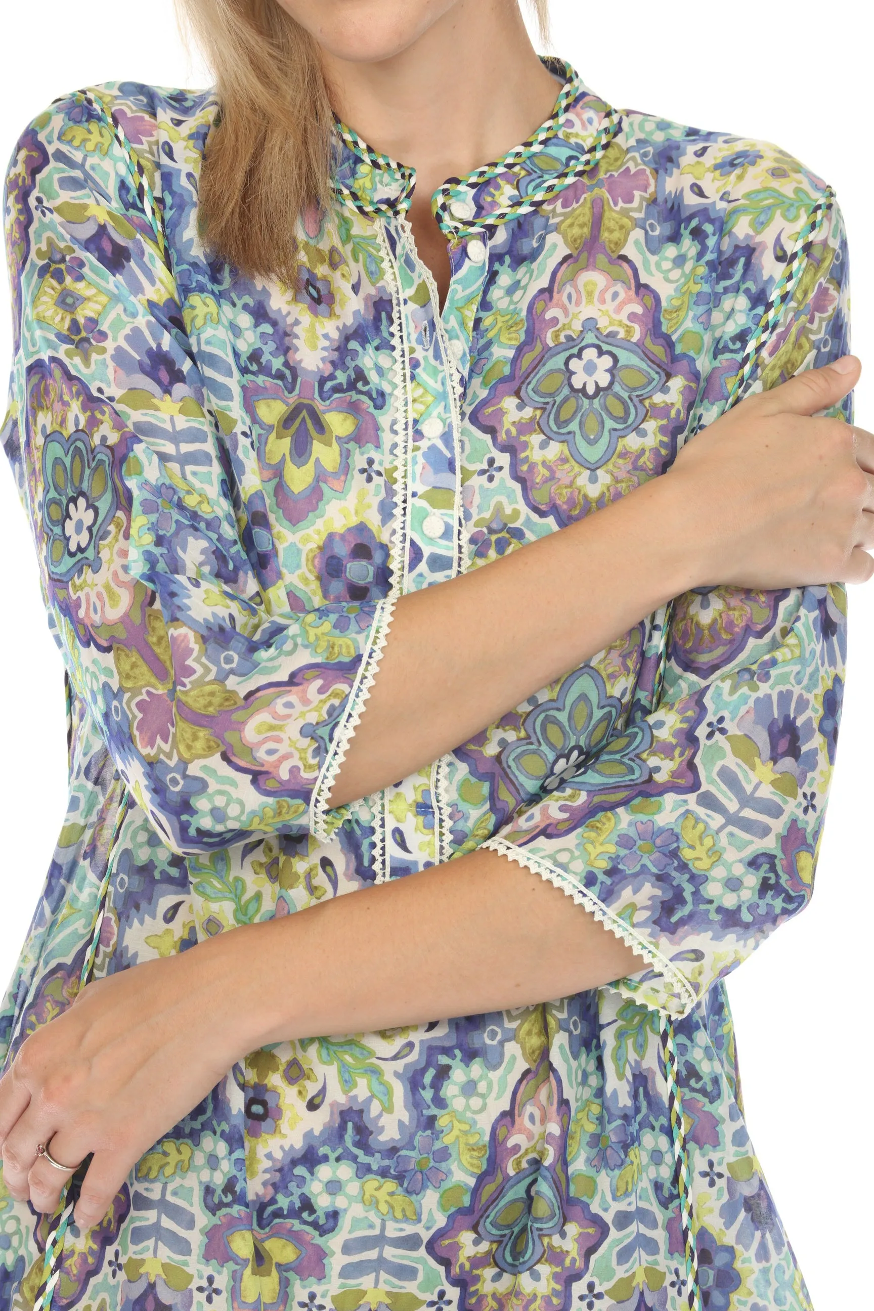 Johnny Was Jade Kiara Silk Kaftan Dress Boho Chic L32624