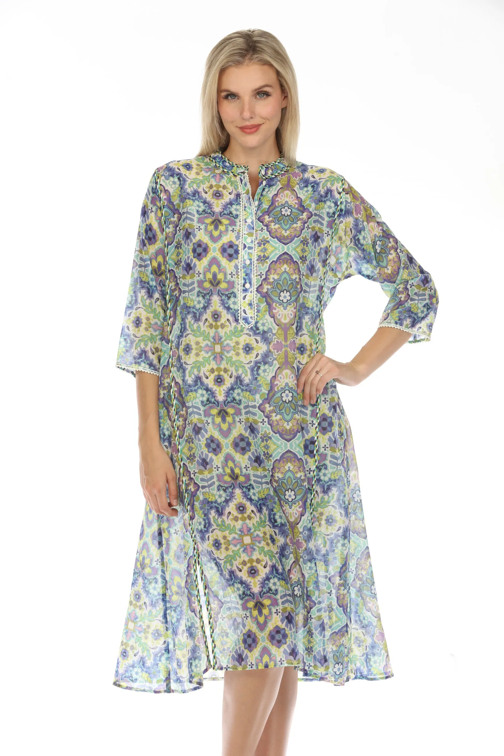 Johnny Was Jade Kiara Silk Kaftan Dress Boho Chic L32624