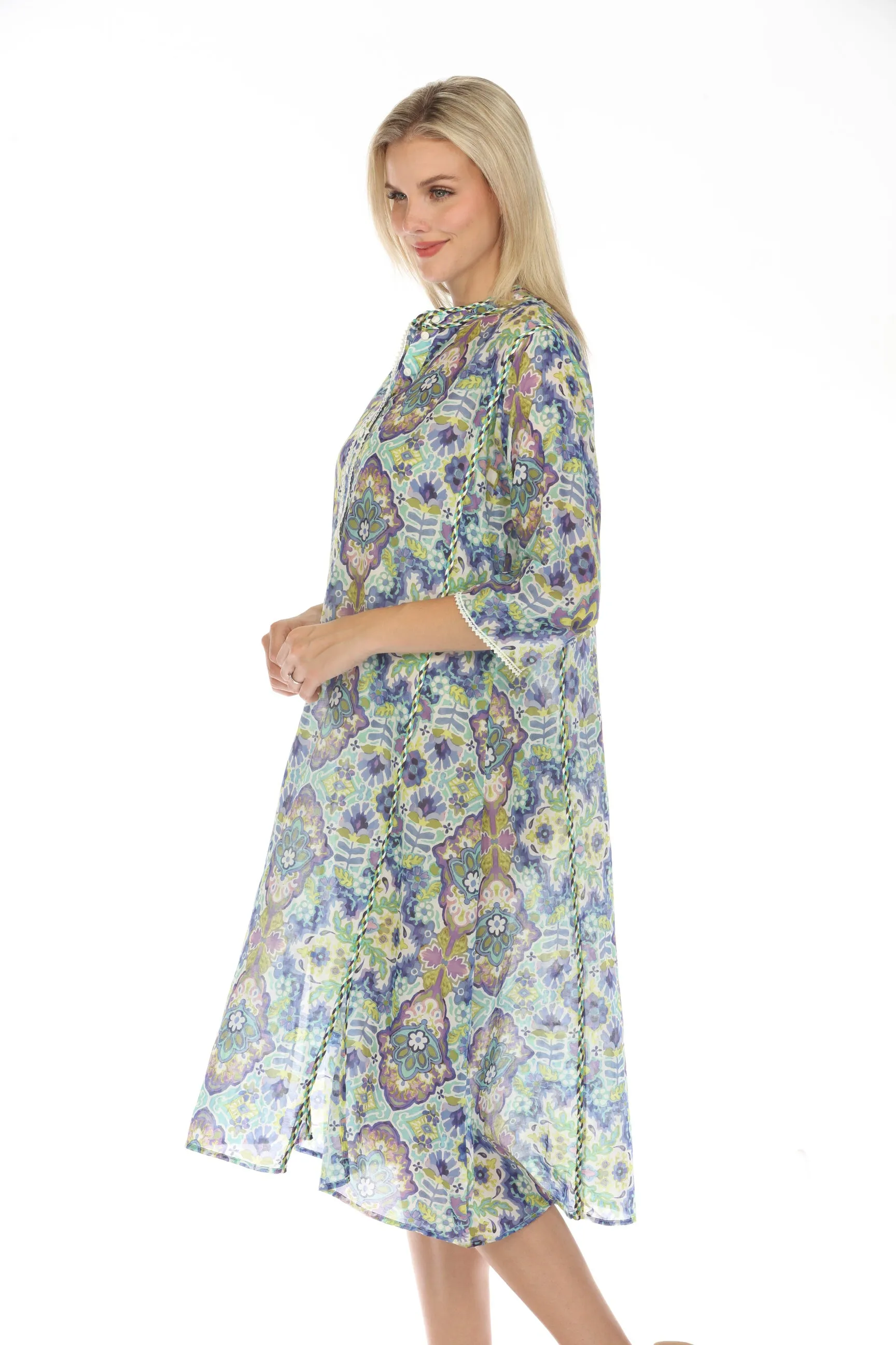 Johnny Was Jade Kiara Silk Kaftan Dress Boho Chic L32624