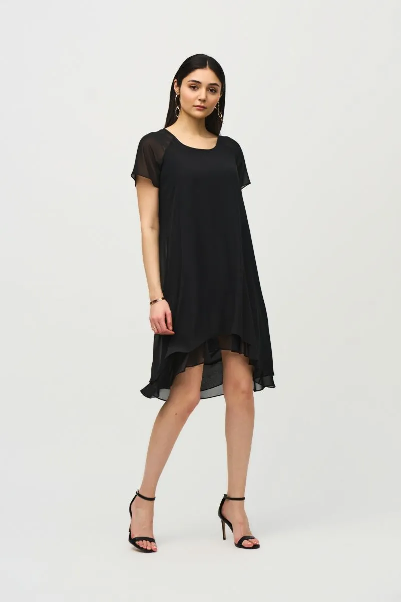 Joseph Ribkoff Asymmetric Chiffon Layered Short Sleeve Trapeze Dress 241084