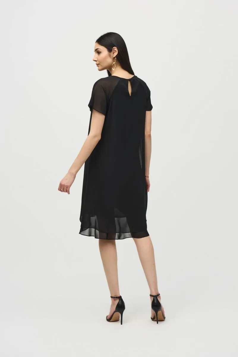 Joseph Ribkoff Asymmetric Chiffon Layered Short Sleeve Trapeze Dress 241084