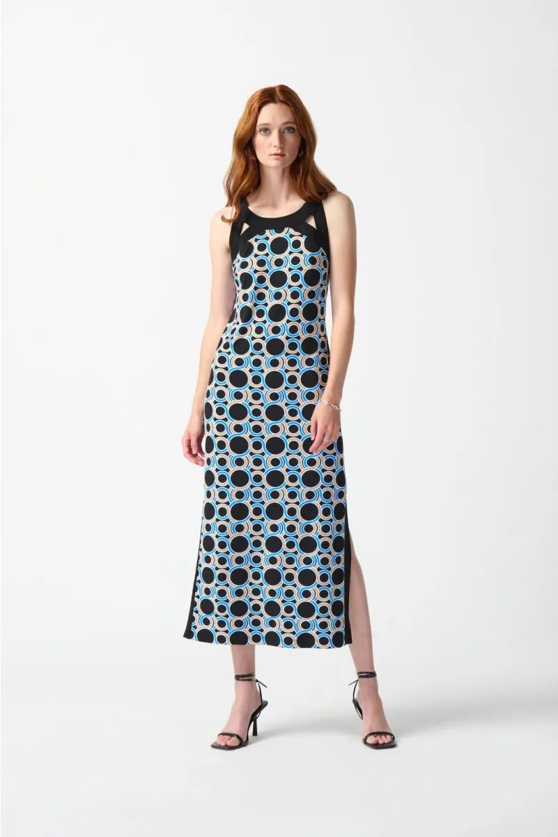 Joseph Ribkoff Black/Multi Geometric Print Cutout Detail Maxi Dress 242080
