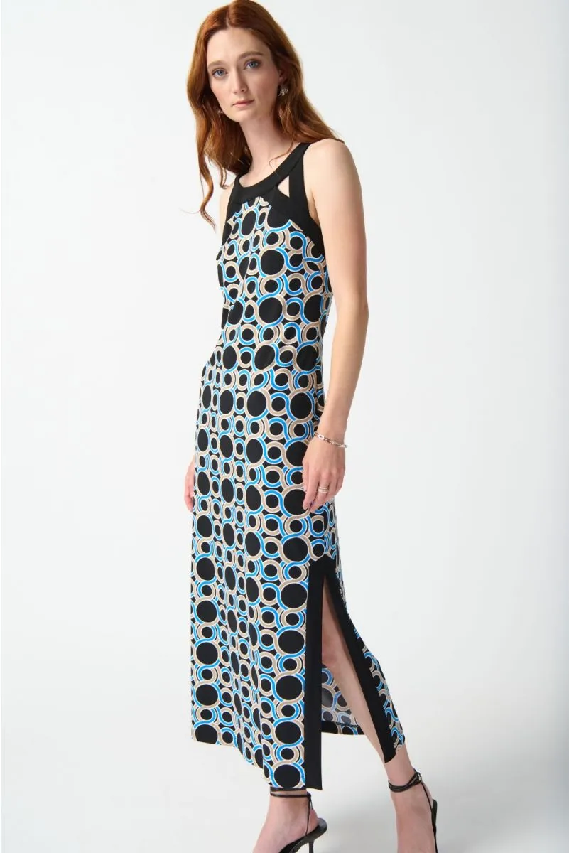 Joseph Ribkoff Black/Multi Geometric Print Cutout Detail Maxi Dress 242080