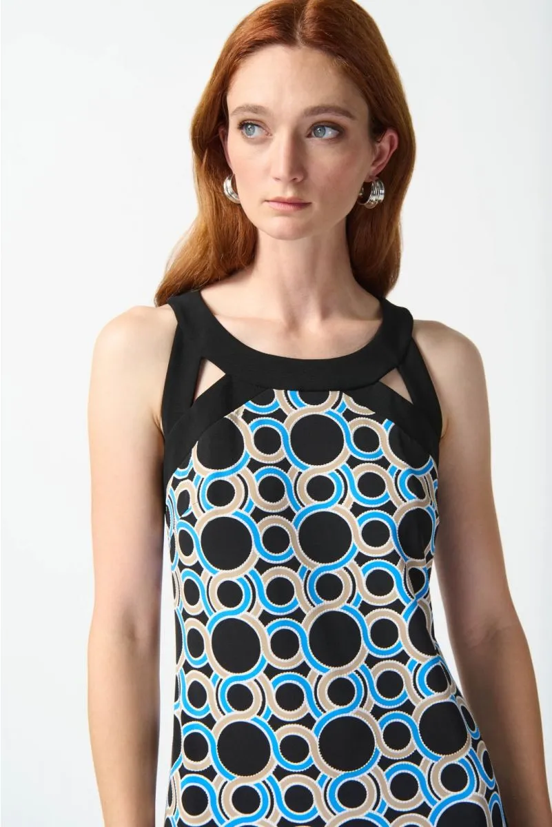 Joseph Ribkoff Black/Multi Geometric Print Cutout Detail Maxi Dress 242080