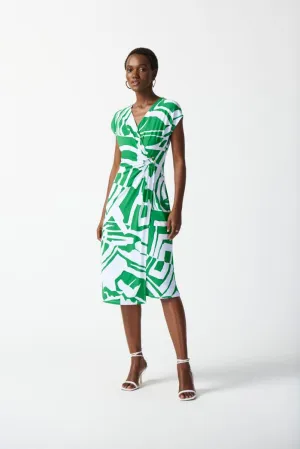 Joseph Ribkoff Green/Vanilla Abstract Print Faux Wrap A-Line Dress 242020