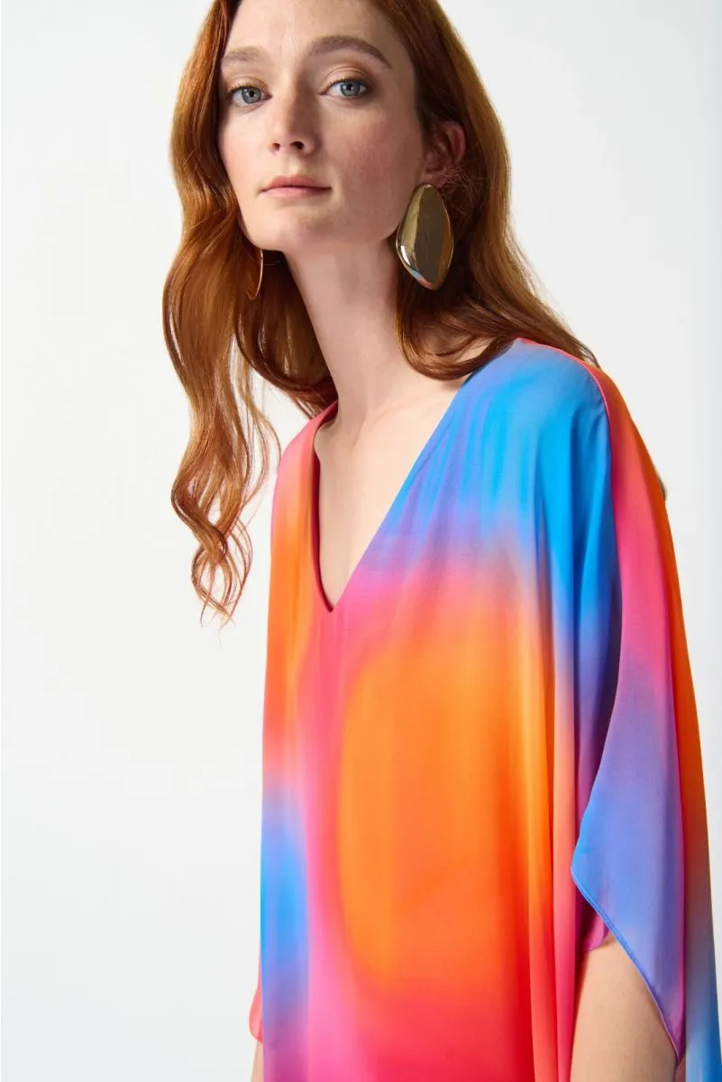 Joseph Ribkoff Multi Colorful Ombré Chiffon Overlay Sheath Dress 242207