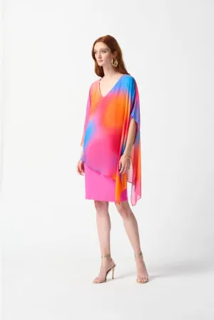 Joseph Ribkoff Multi Colorful Ombré Chiffon Overlay Sheath Dress 242207