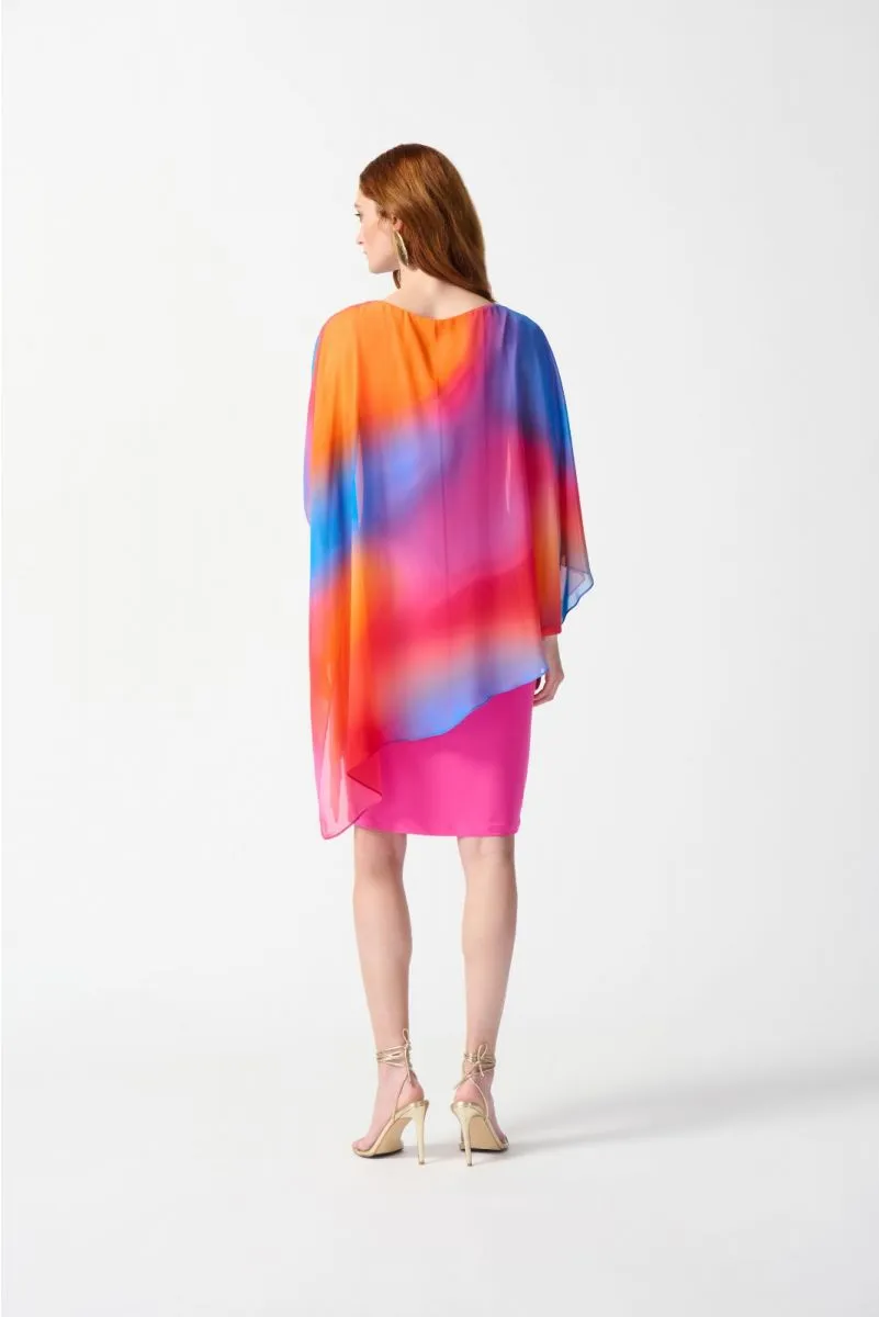 Joseph Ribkoff Multi Colorful Ombré Chiffon Overlay Sheath Dress 242207