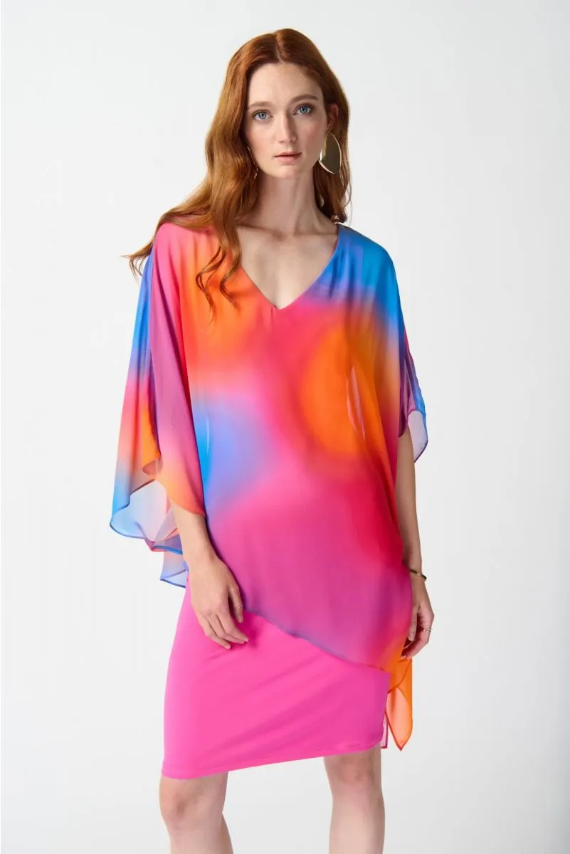 Joseph Ribkoff Multi Colorful Ombré Chiffon Overlay Sheath Dress 242207