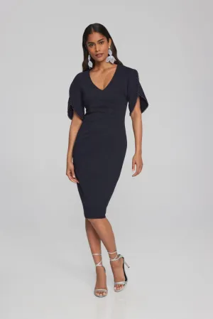 Joseph Ribkoff V-Neck Pearl Detail 3/4 Tulip Sleeves Sheath Dress 241762