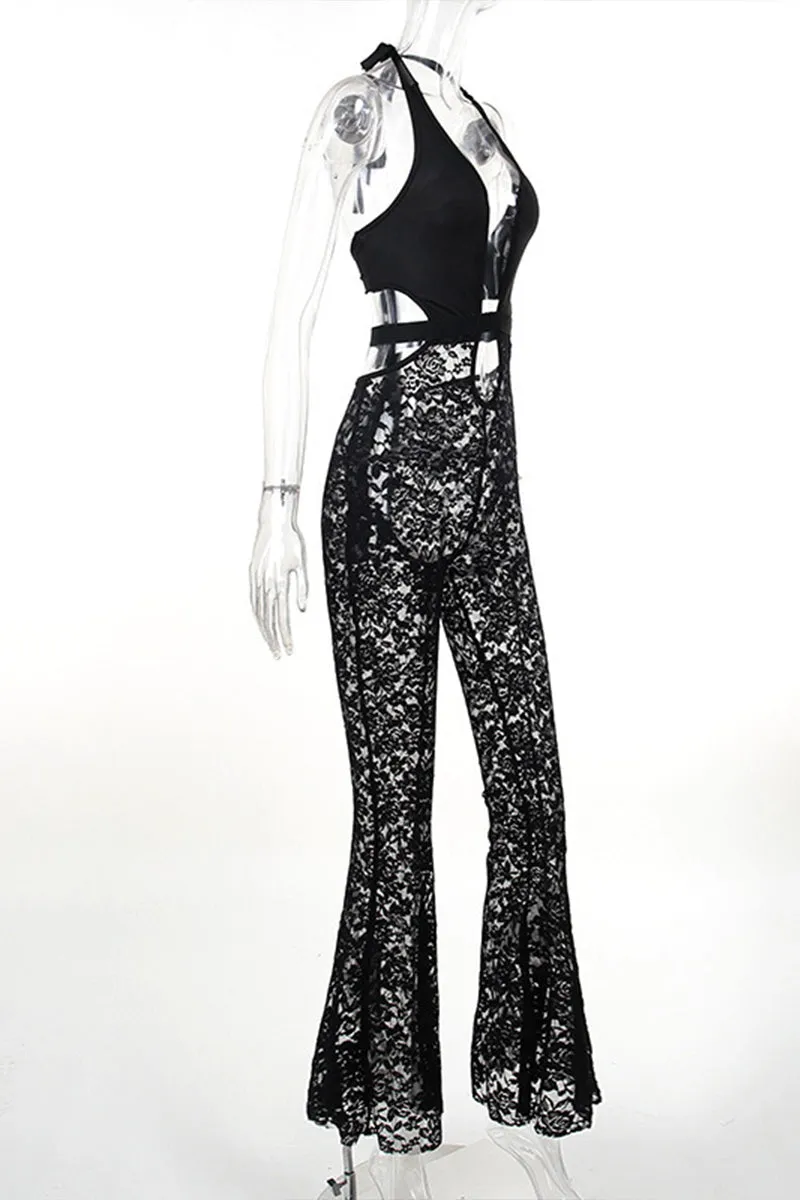 JR3161 Halter Lace Jumpsuits
