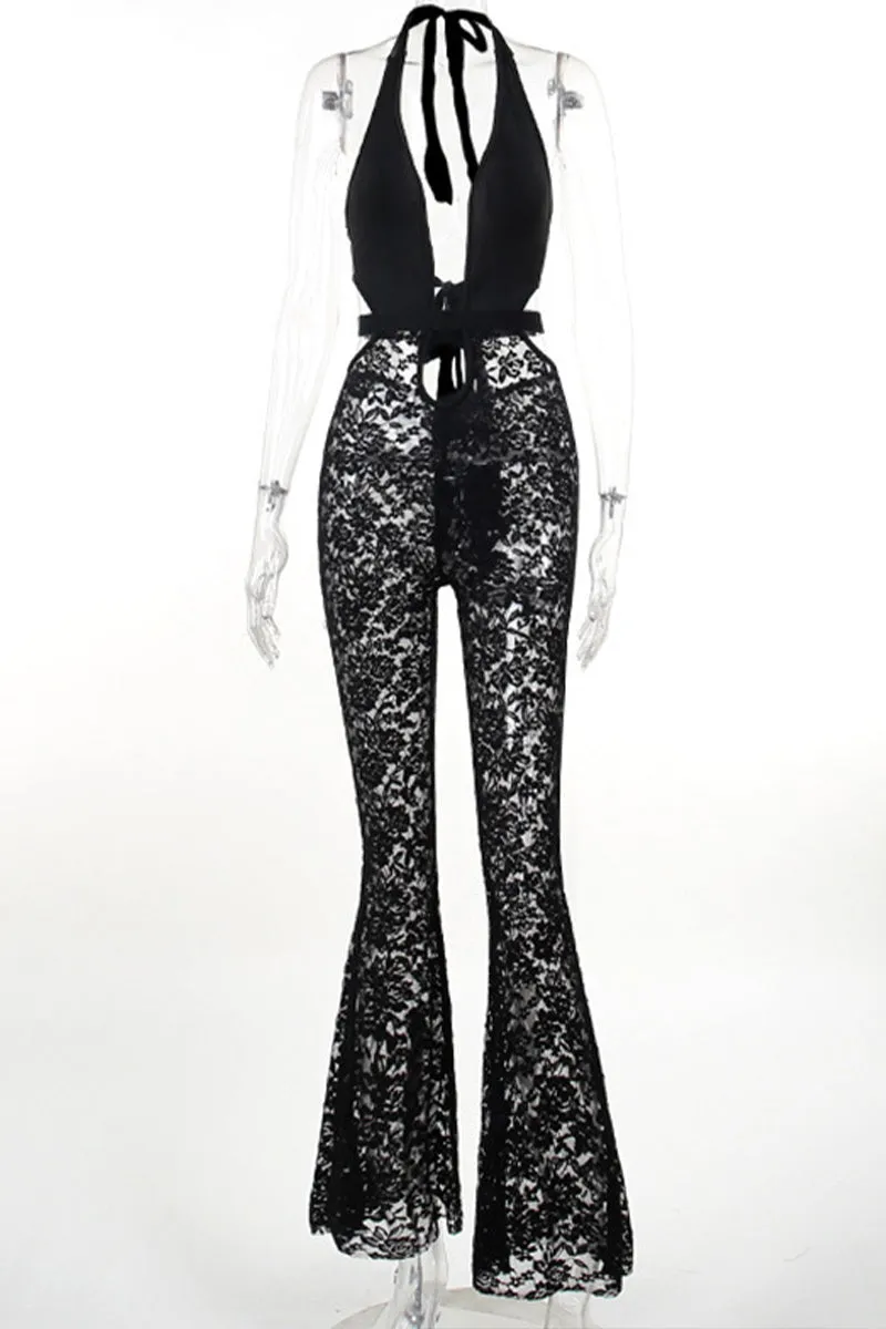 JR3161 Halter Lace Jumpsuits