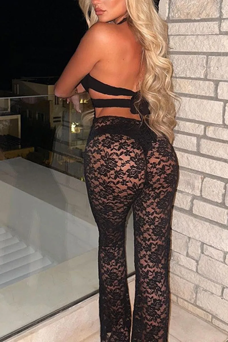 JR3161 Halter Lace Jumpsuits