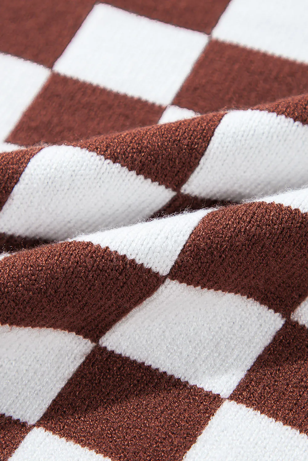 KaleaBoutique Checkered Print Drop Shoulder Round Neck Sweater