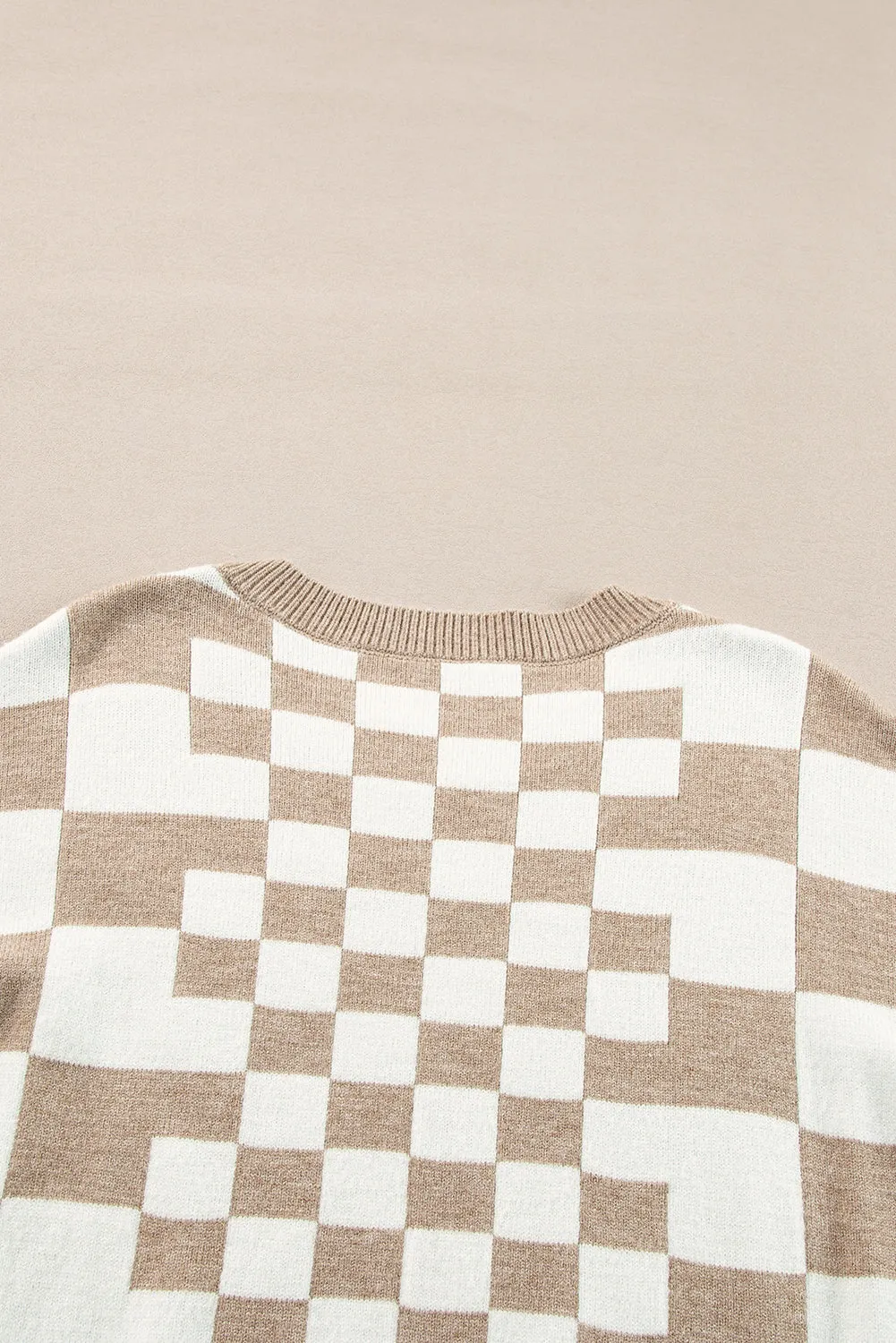 KaleaBoutique Checkered Print Drop Shoulder Round Neck Sweater