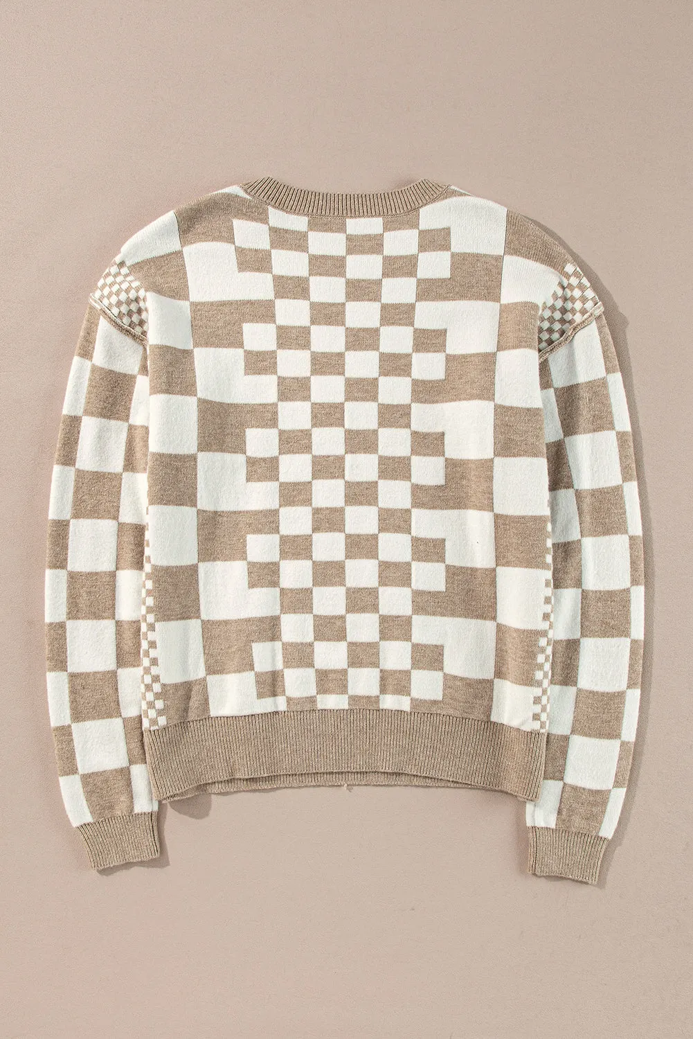 KaleaBoutique Checkered Print Drop Shoulder Round Neck Sweater