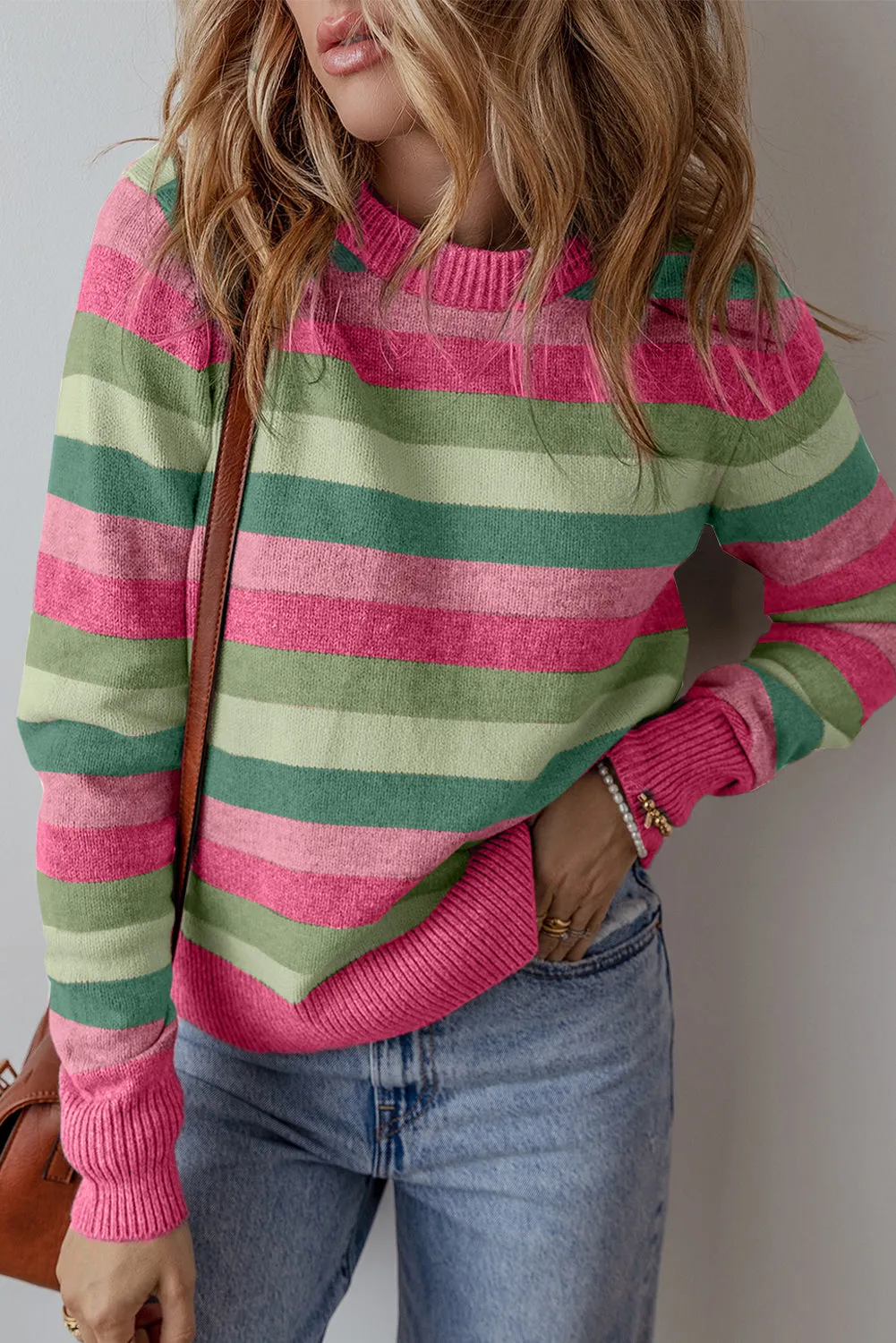 KaleaBoutique Color Block Ribbed Edge Round Neck Sweater